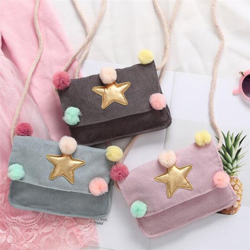 Cute Children Small Coin Purse With Star Ball Kids Corduroy Single Shoulder Bag Girls Mini Card Holder Key Wallet Change Purse