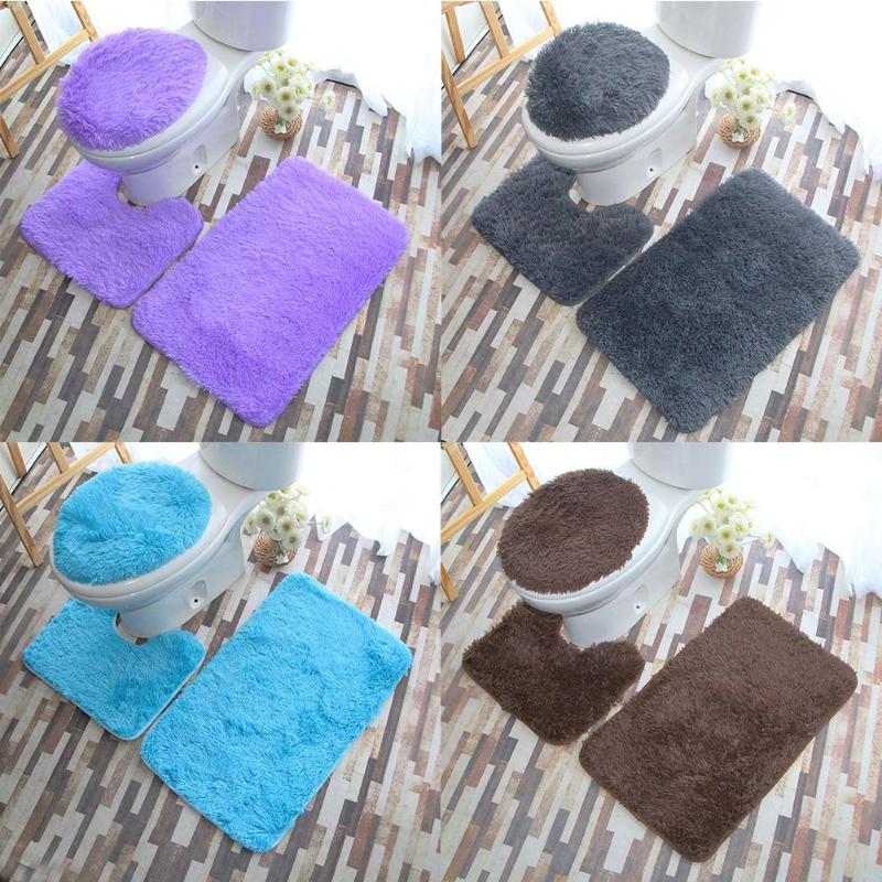 3pcs/set Non Slip Bathroom Mat Cover Toilet Lid Pad Floor Carpet Rug Home Decor Solid Plush Mat Bathroom Products