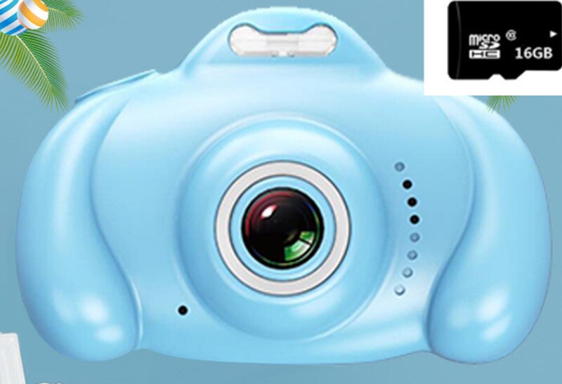 Minicamera kinderspeelgoed  hd 1600w pixels digitale camera projectie video dubbele camera's grappige babyjongens meisjes kinderen: Blauw met 16 gb