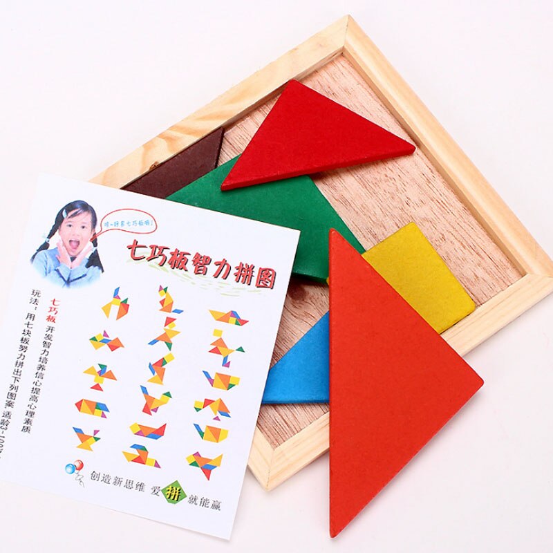 Saizhi 1 st trä tangram 7 bit pussel färgglada fyrkantiga iq-spel hjärngyckel intelligenta pedagogiska leksaker för barn