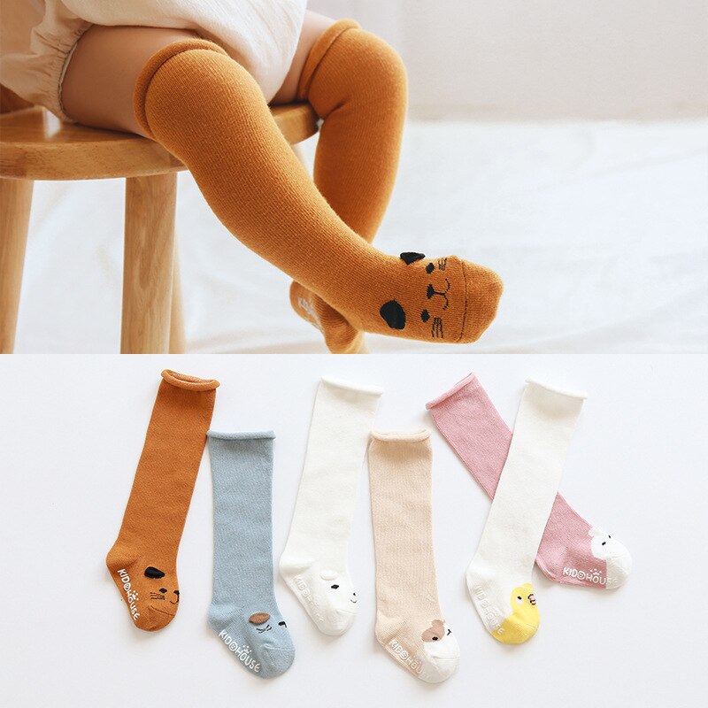 1Pair Cartoon Baby Socks Autumn Winter Baby Over Knee Cotton Socks Non-slip Floor Socks Loose Mouth Curling Toddler Socks