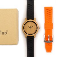 BOBO BIRD Men Watches Simple Style Bamboo Wooden Wristwatches Soft Silicone Strap Extra Band as: Extra Orange Band