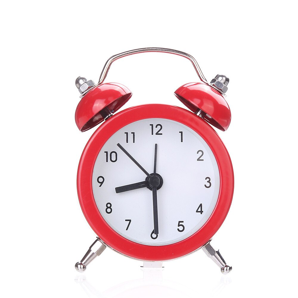 Mini alarm clock Electronic Round Number Double Bell Desk Table Watch Twin Bell Silent Alloy Stainless Metal Alarm Clock#L5$: RED