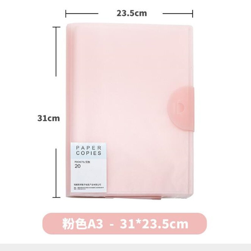 1PC A3 Display Book 20/30/40 Pages Transparent Insert Folder Document Storage Bag for Bank Campus File Office Workplace Student