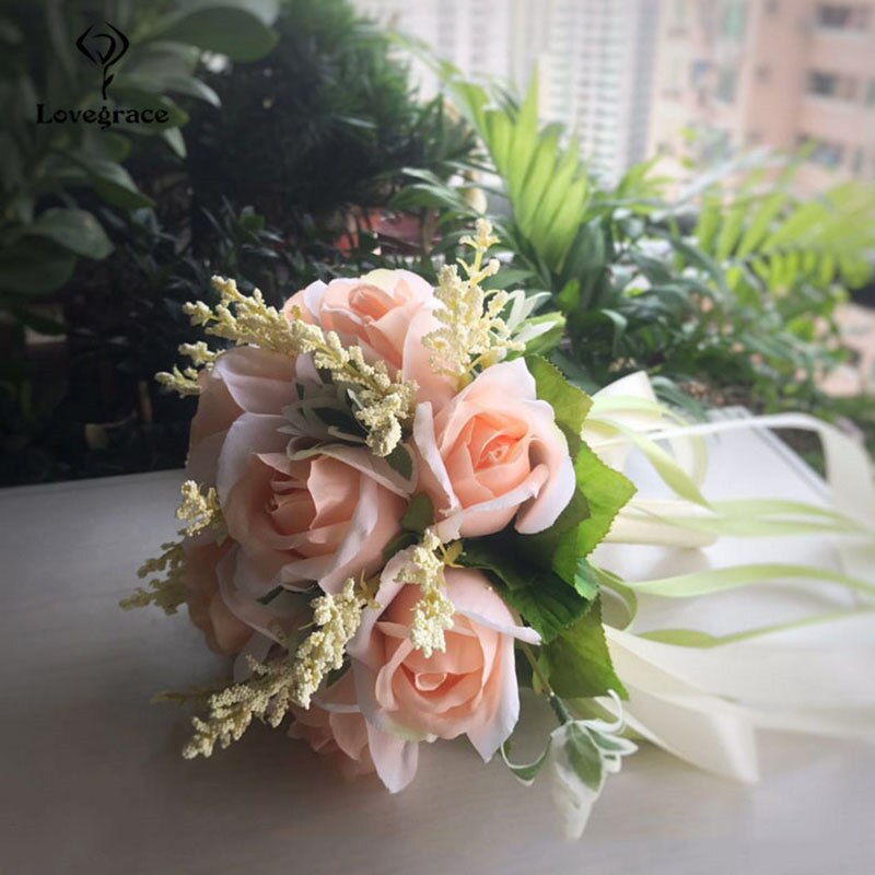 Elsker bryllup buketter til brudepiker brudebukett kunstige silke roser hvite røde blomster jente bukett ekteskapstilbehør