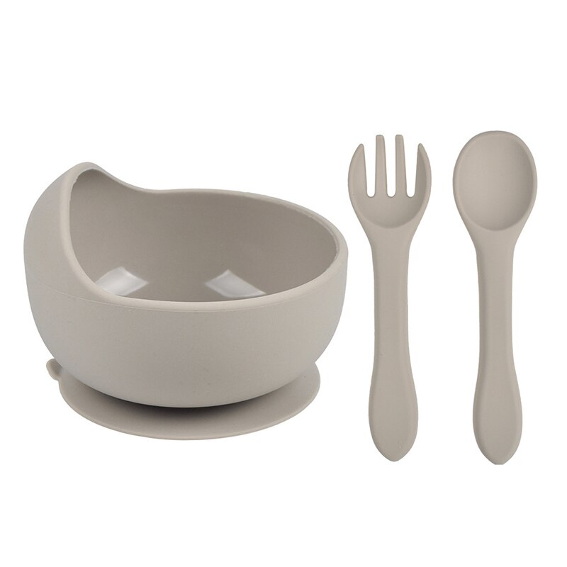 3Pcs Baby Silicone Bowl Spoon Fork Set BPA Free Non-slip Children&#39;s Suction Bowl Handle Silicone Set Food Grade Tableware