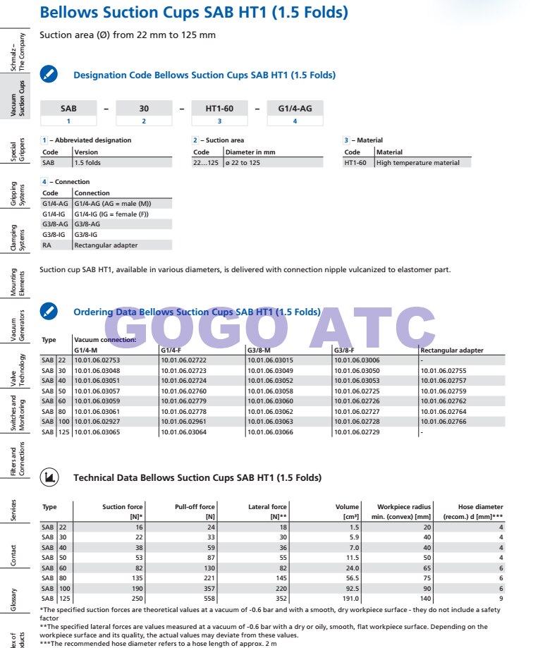 Special suction cup for sheet metal SAB22 30 40 50 60 80 100 125 NBR-60 Vacuum Pad Robot accessories vacuum Suction cup