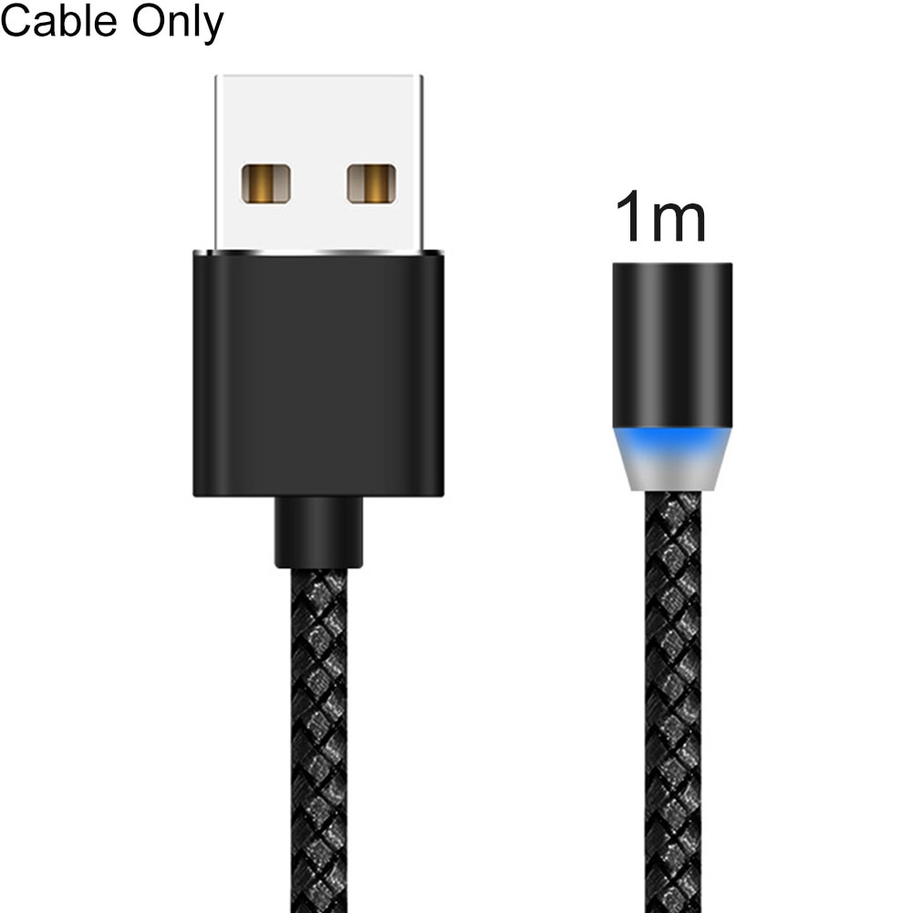 Cable de datos de carga rápida magnético 1/2m 3.1A Micro USB tipo C para Cable de teléfono móvil Android iPhone Cable USB: 1m Black Cable Only