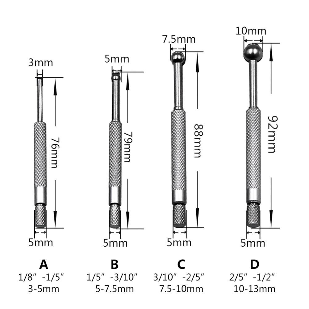 4pcs/set Ball Small Hole Gauge Steel Telescopic Gage Set 3-13mm Internal Gauge