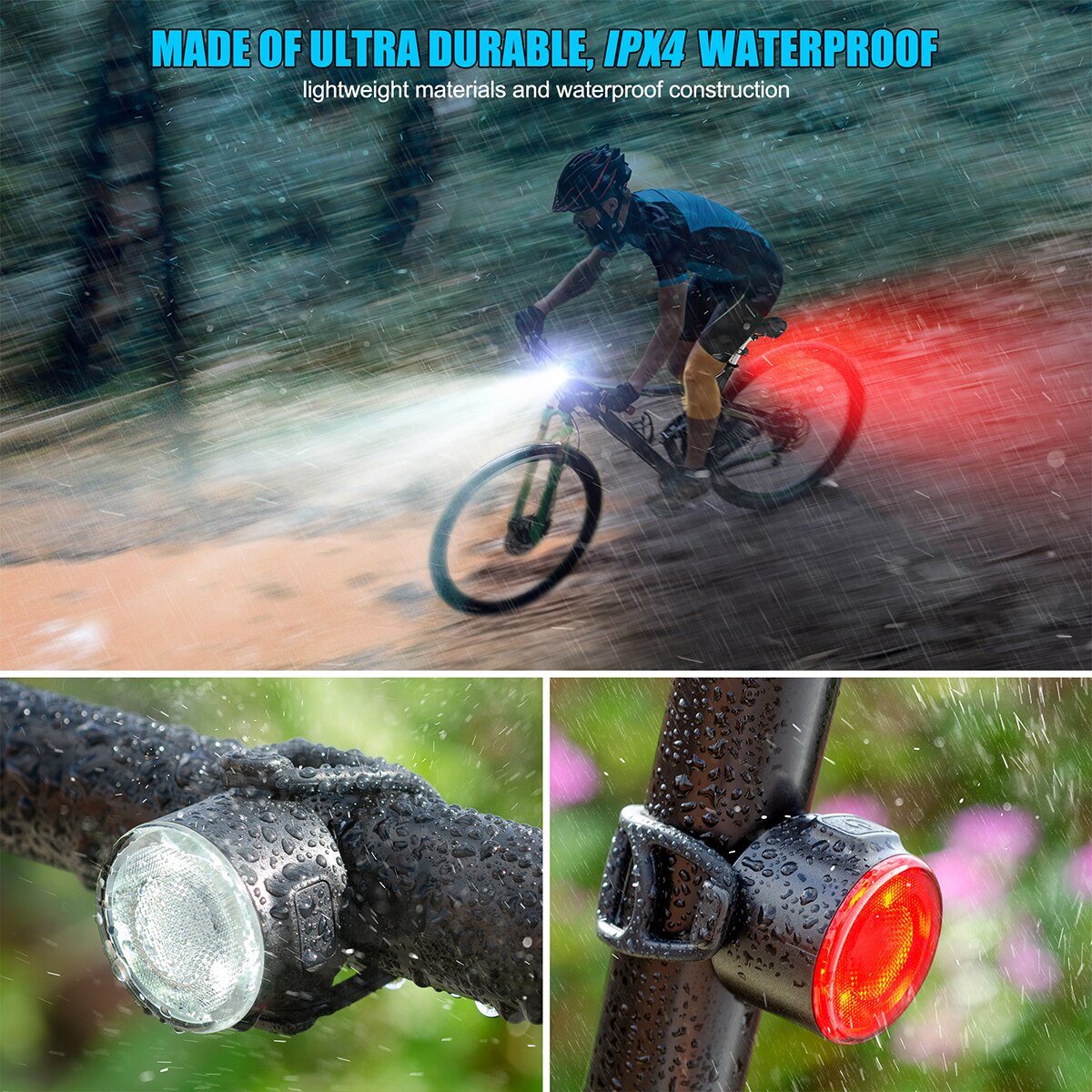 Bicycle Lights Set Waterproof Flashlight for Bicycle 6 Modes Rechargeable Bike Taillight LED Bike Front Light Rear Lamp