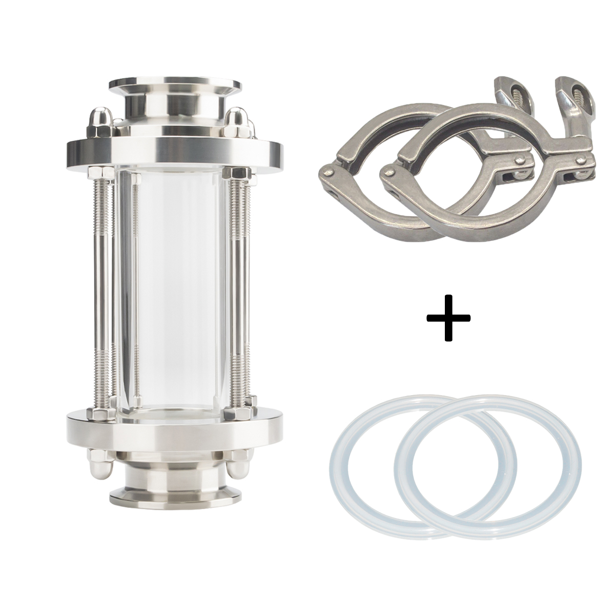 Dioptrías de cristal de flujo sanitario YQBS, ajuste de 1,5 ", triple abrazadera, tubo de 38mm OD SUS 304, acero inoxidable para producto de diario casero: Naranja / 2 pulgadas