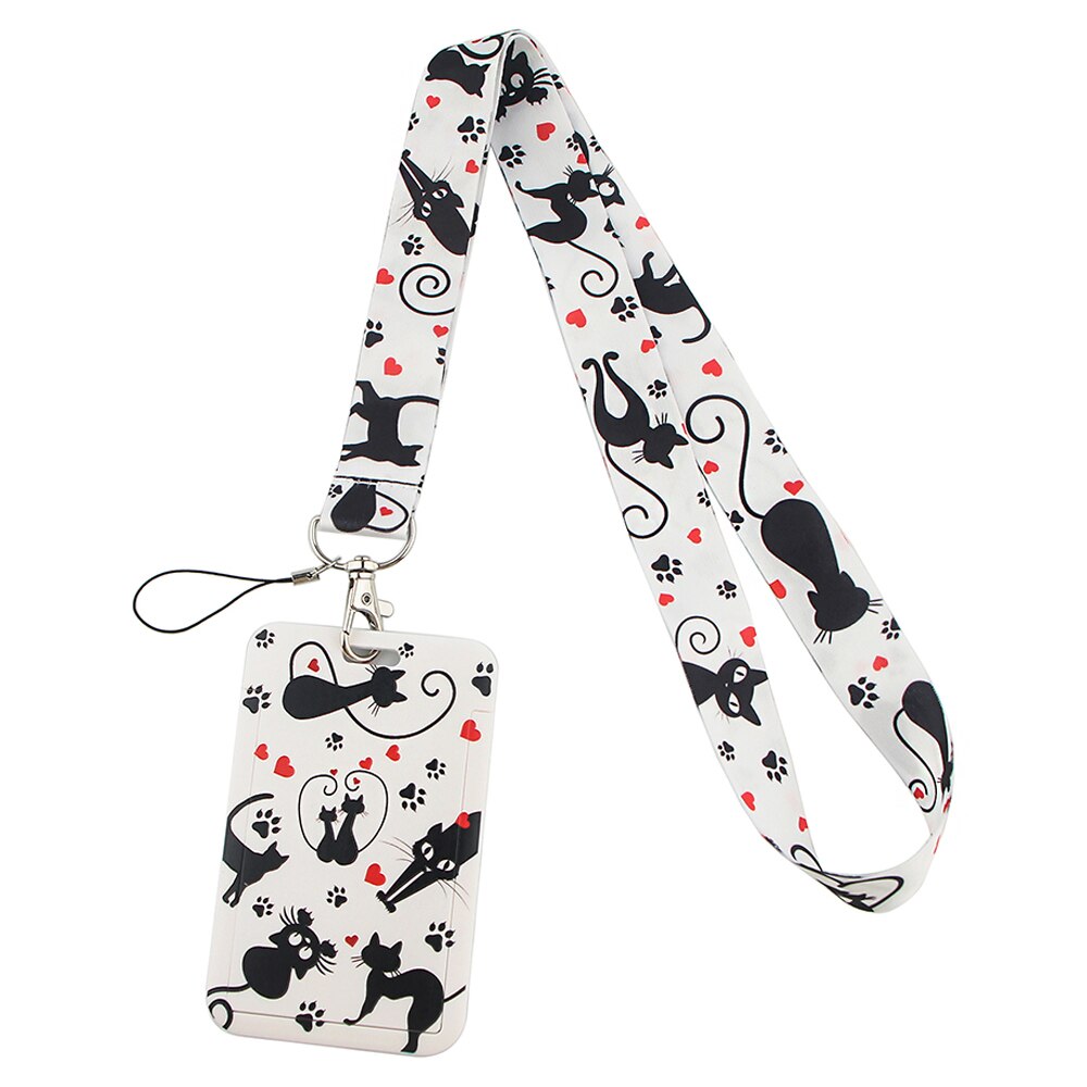 Credential Houder Zwarte Kat Print Sleutelhanger Lint Lanyards Voor Sleutels Id-kaart Telefoon Riemen Rope Lariat Studenten Badge Houder: 3