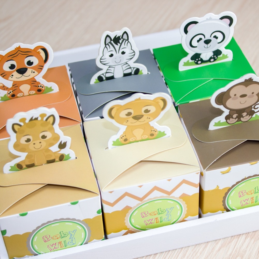 12 STKS Baby Douche Gunsten Safari Animal Wilde Doos Candy Box Souvenir Jongen/Meisje Kids Event &amp; Party levert