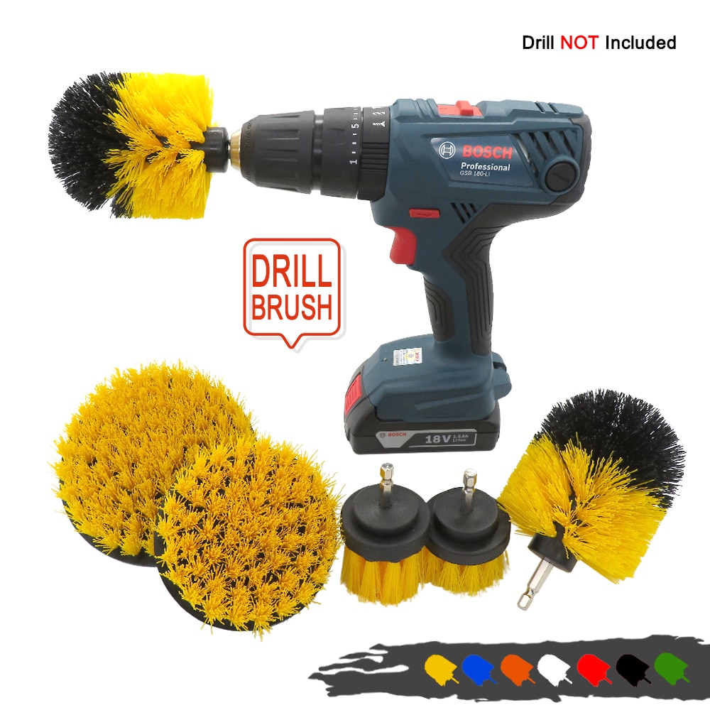 Cepillo de taladro eléctrico limpiador eléctrico amarillo de 2/3, 5/4/5 pulgadas, cerdas de dureza media, limpieza de ducha y baño, sin arañazos, 1 Uds.
