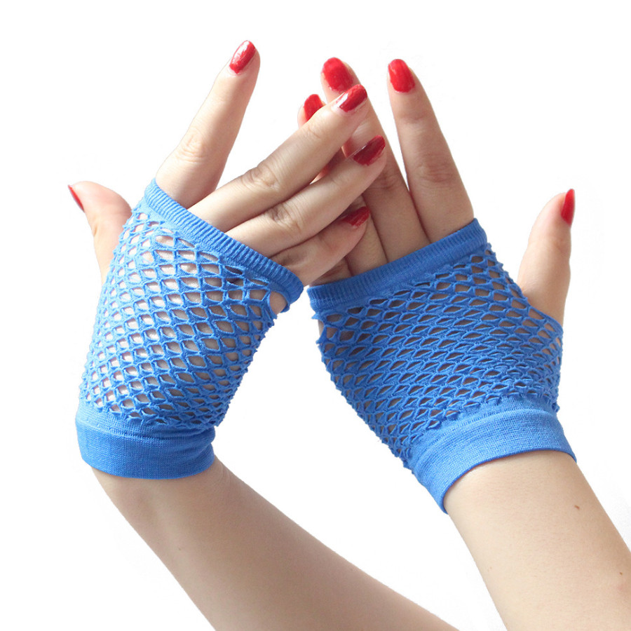 Black Womens Short Fishnet Net Gloves Fingerless Mesh Gloves Punk Rock Fancy Night Club Party Sexy Beautiful Gloves: Blue