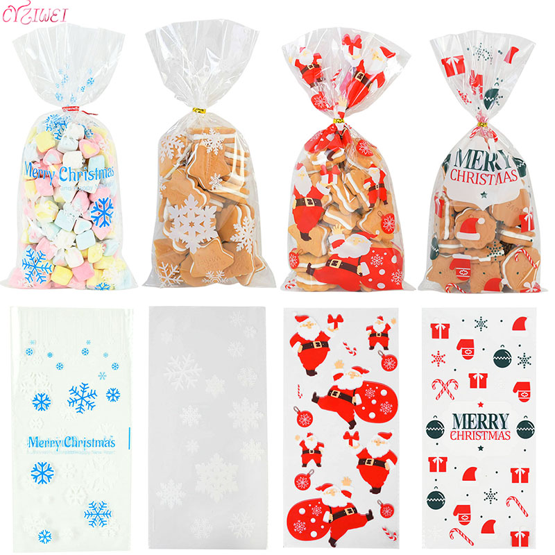 50Stck Weihnachten Tasche transparent Kunststoff Taschen Für Weihnachten Heimat Süßigkeiten Kekse Einkaufen Kekse Verpackung Taschen