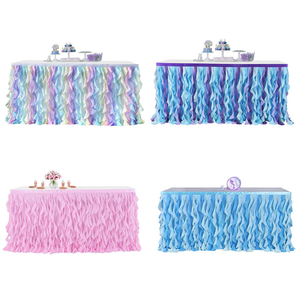6 Ft Mermaid Curly Willow Table Skirt Tulle Table Skirt for Rectangle Table or Round Table,Tutu Table Skirt for Wedding Party