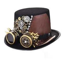 Cuir à pointes style Punk Fedora Steampunk pour hommes/femmes, accessoires avec lunettes, chapeaux, Festival, fête gothique, chapeau haut-de-forme