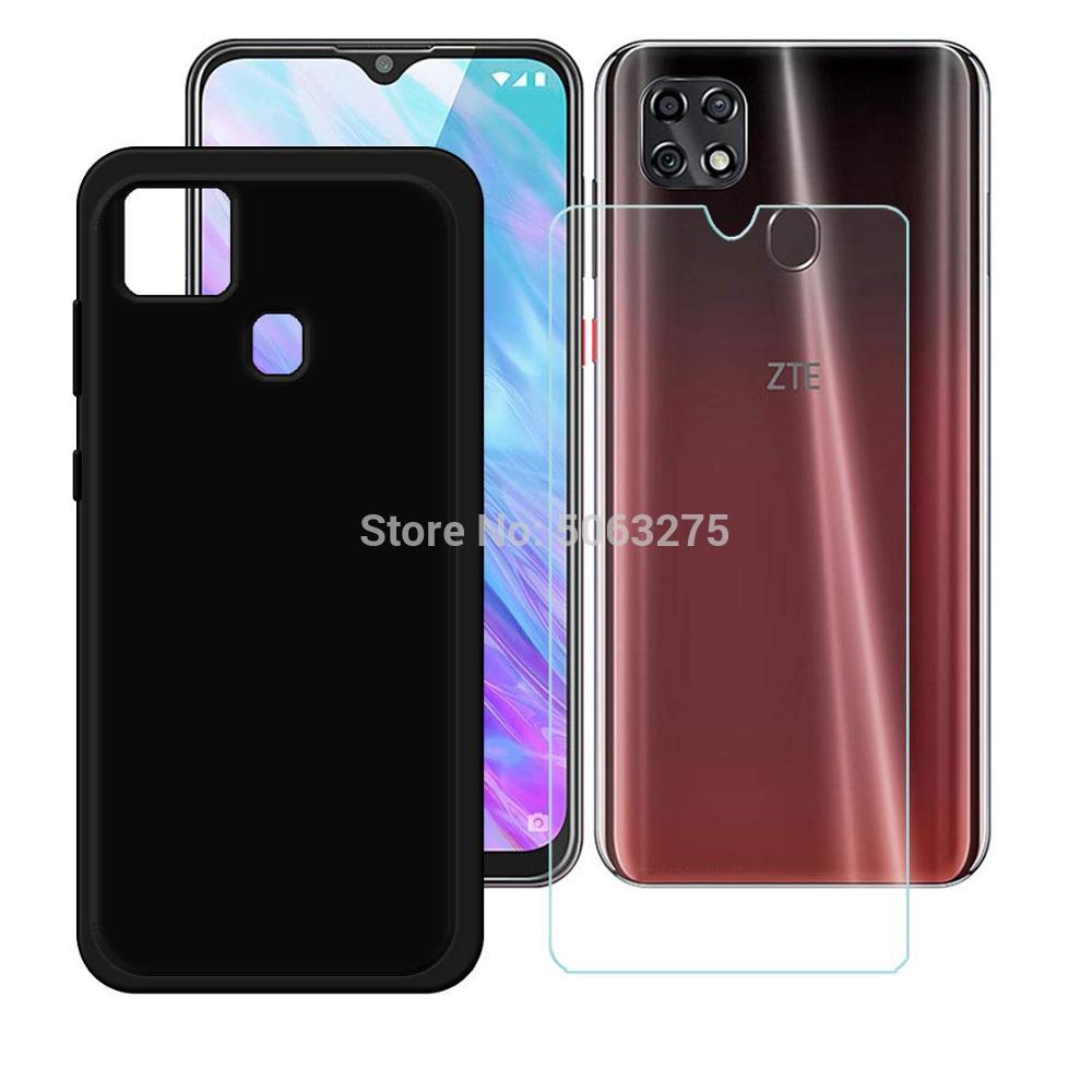 For ZTE Blade 20 Smart Tempered Glass Case Soft Silicone Case With Full Tempered Glass For ZTE Blade 20 Smart V1050 6.49 inch: Black