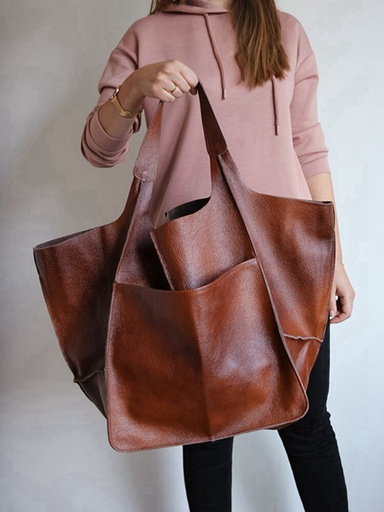 Vintage Schoudertas Vrouwen Trend Luxe Handtas Grote Capaciteit Shopper Bag Vrouwelijke Tote Zachte Pu Lederen Shopper