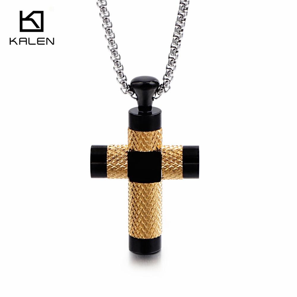 KALEN Stainless Steel Big Cross Pendant Necklace 3 Color Crucifix 65CM Long Chain Necklace Prayer Jewelry Accessories