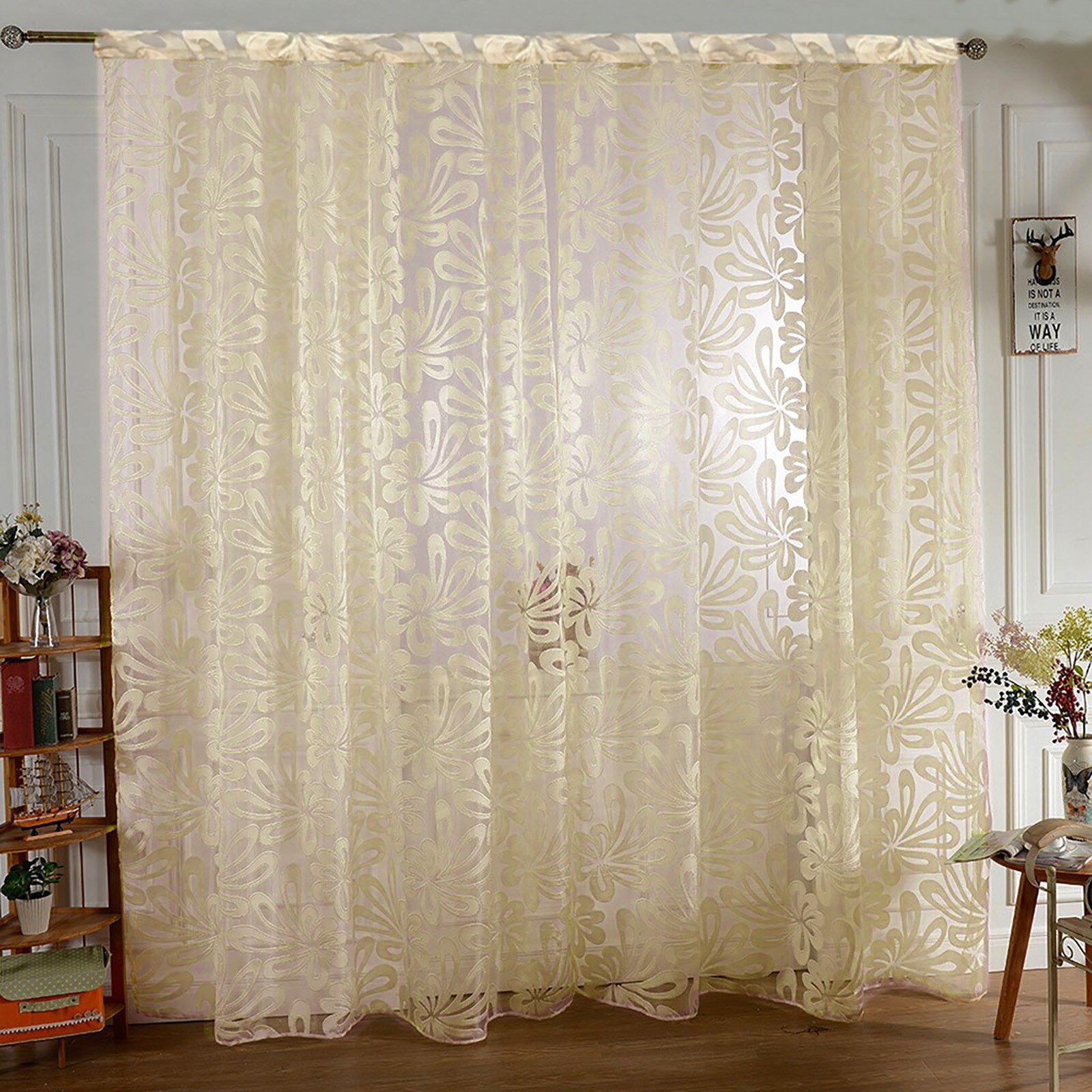 1PC Luxury Embroidered Sheer Voile Curtains Window Drapes Cortina for Living Room Door Gold Lace Curtains Tulle Windows Screens: Default Title