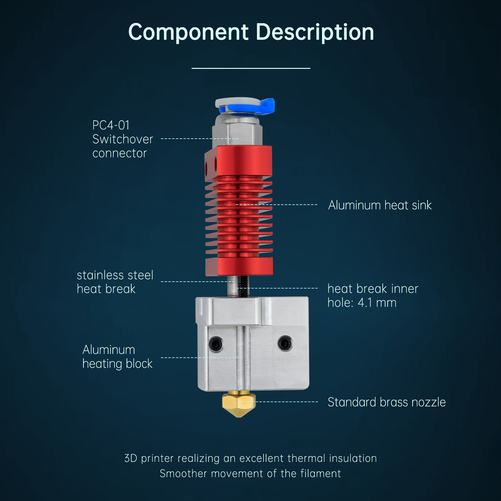 Ender3/Ender 3V2/CR10 Alta Temperatura 550 ℃ Kit Hotend Boquilla de volcán chapada en cobre Bloque calentado Kit Hotend de garganta bimetálica