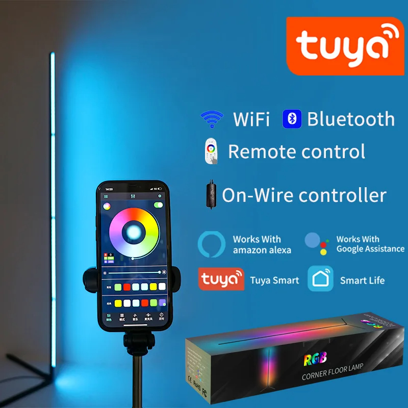 Tuya rgb led gulvlys, colorido, kontrol fjernbetjening, aplicação inteligente, ambiente de manto moderno , 160cm
