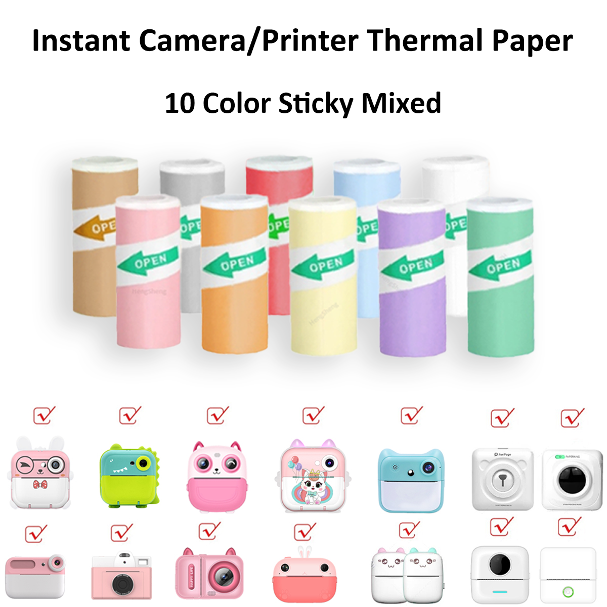 Kids Camera Instant Print Refill for Kids Instant Camera Thermal Printing BPA Free,57x25mm White Non-Adhesive Photo Print Rolls: camel