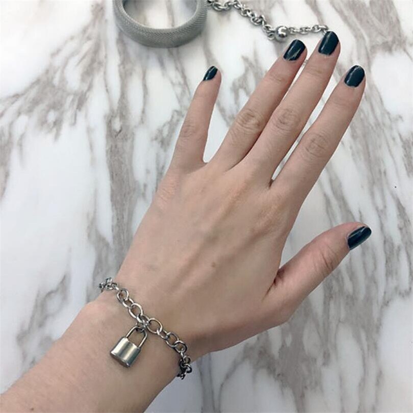 Cool Lock Cross Punk Rock Chain Adjustable Bracelet Long Chain Alloy Stainless Metal Line for Women Jewelry Party: lock bracelet