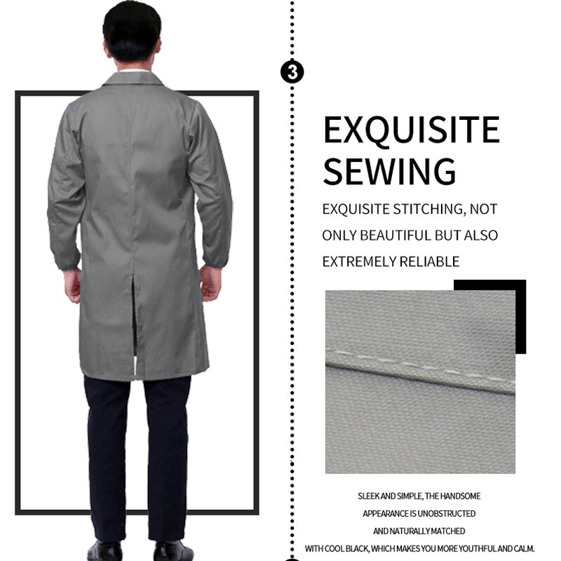 Uniform Coat Long Sleeve Lab Coat Work Clothes Pocket Workwear Summer Snickers Jacket Gown Gray Working Coveralls Men and Women