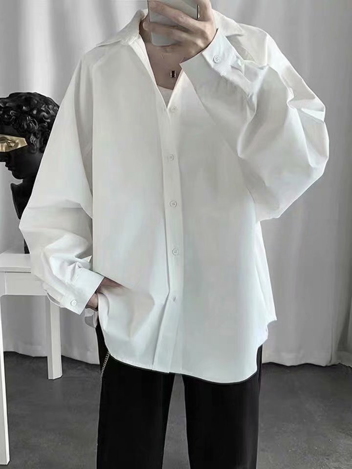 Men Shirts Long Sleeve Black Mens Shirt Plus Size 3XL Loose Harajuku All-match Leisure Simple BF Ulzzang Chic Oversize: white / XXL