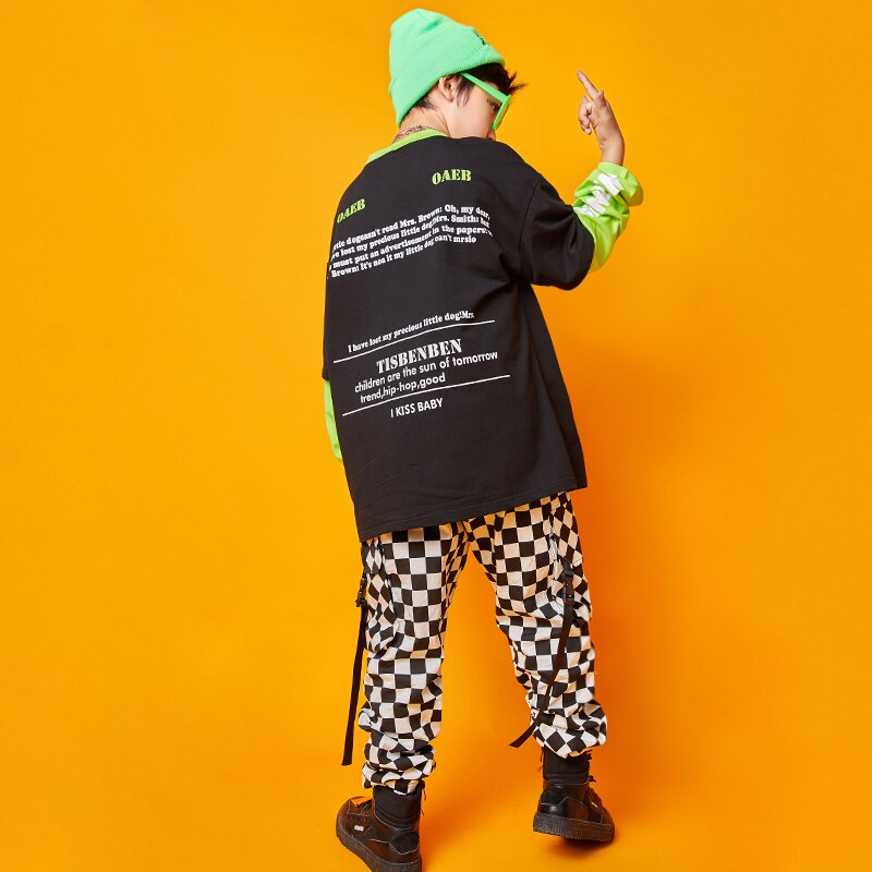 Black Jazz Dance Costumes For Boys Street Dance Performance Clothing Practice Clothes Kids Stitching Hip Hop Rave Outfit DC2957