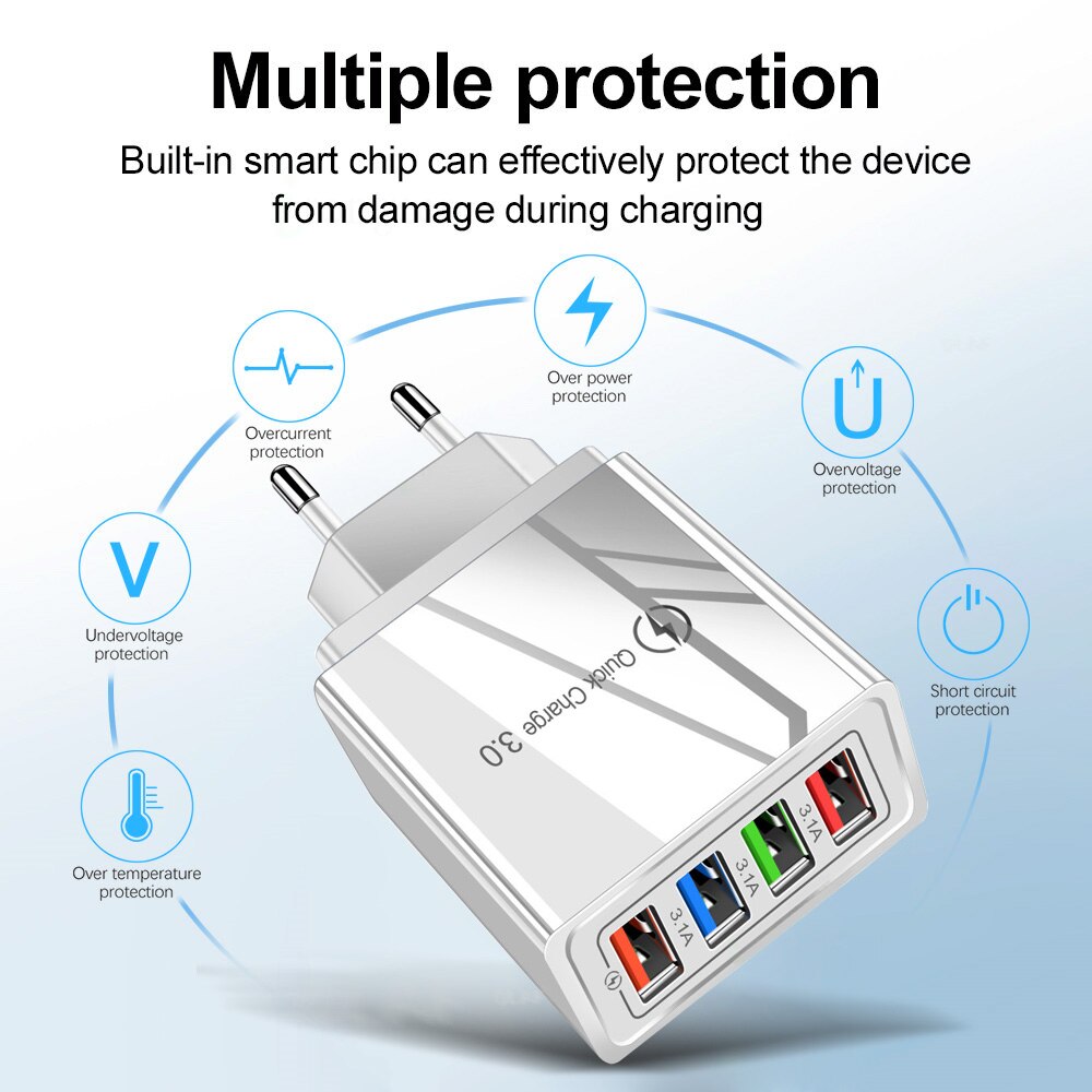 Szybka ładowarka USB, urządzenie do szybkiego ładowania przez USB, UE/US, technologia Quick Charge 3.0, do zasilacza telefonów, do Huawei Mate 30, tabletu, przenośne, ścienne, przenośne
