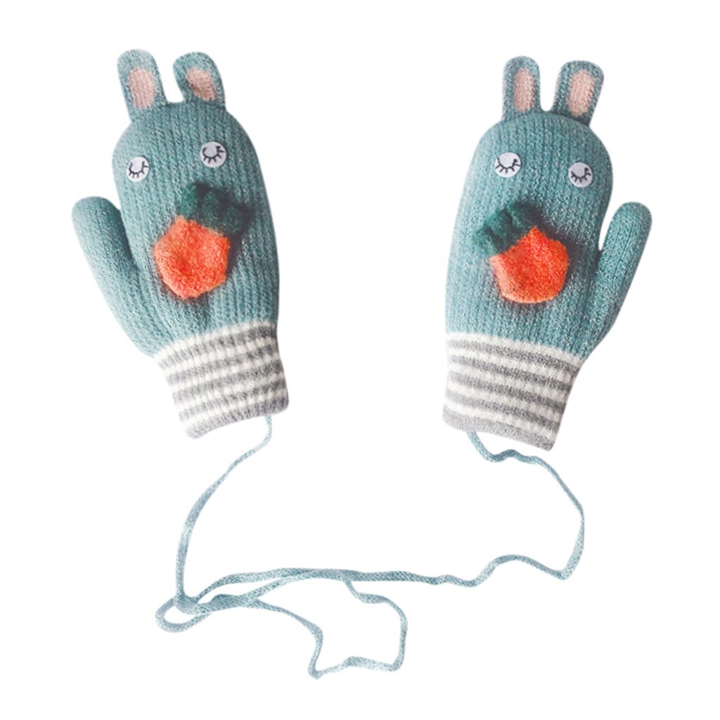 Baby Cartoon Full Finger Warm Gloves Thicken Knitted Mittens Gloves Toddler Boys Girls Cute winter mitten Guantes de bebe: Green