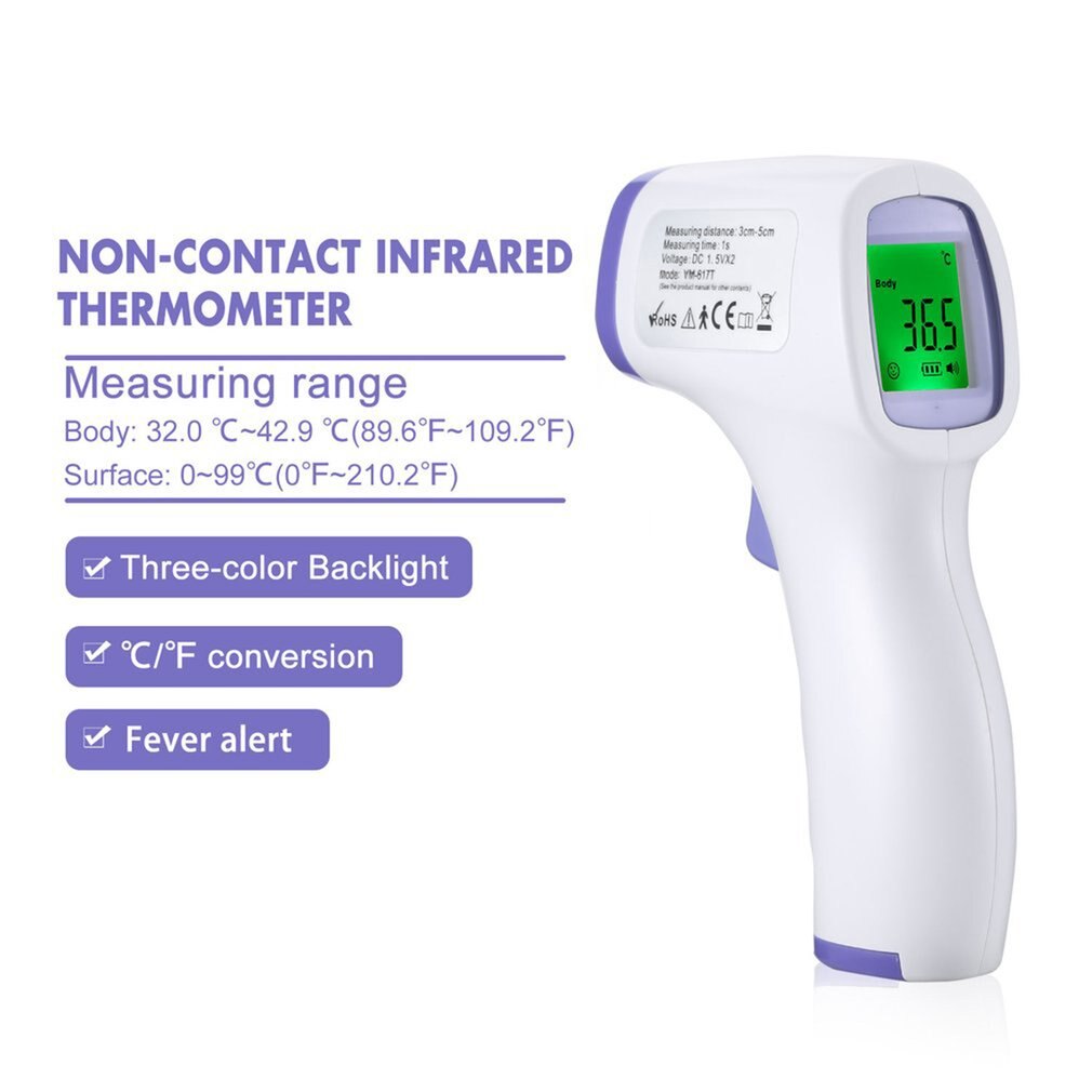 Multifunction thermometer three-color backlit display forehead thermometer digital display infrared alarm human body thermometer