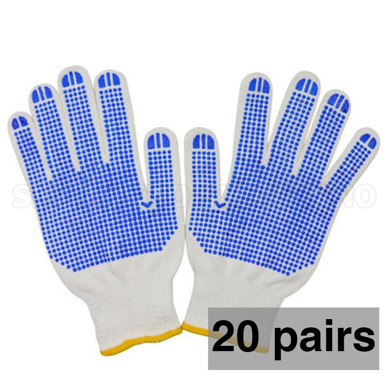 5/10/20pcs Labor Working Gloves Blue PVC Dotted White Cotton Gloves One Side Dots Anti Slip Men Safety Gloves for Work Garden: 20 pairs