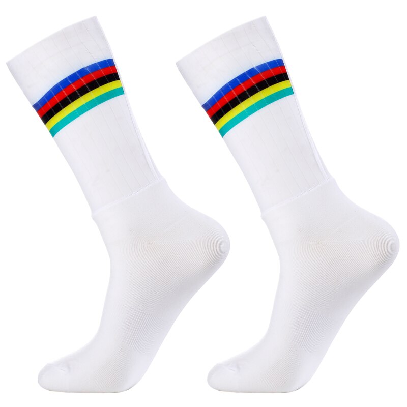 Calcetines de Ciclismo Aero para hombre, medias deportivas de silicona antideslizantes para bicicleta de carretera, equipo , novedad: a white