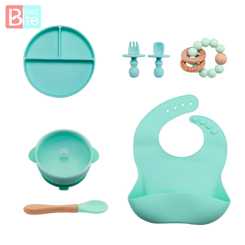 7Stck Baby Fütterung einstellen BPA FREI Lebensmittel Klasse Baby Silikon Gabel Löffel Gerichte Platte Schüssel Baby Fütterung Lieferungen freundlicher der Geschirr
