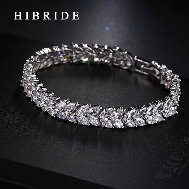 Hibride jóias marca novo design aaa zircão cúbico pulseiras de casamento & bangles cor branca jóias femininas de luxo, B-004