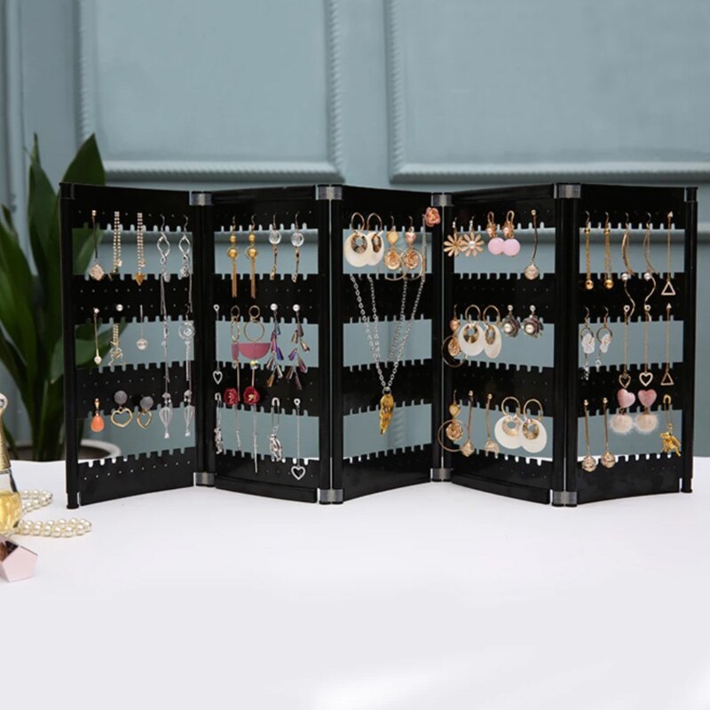 Acrylic Jewelry Organizer - 28cm Height - 13.8cm Width - Necklaces Earrings Display Rack: Black 5 doors