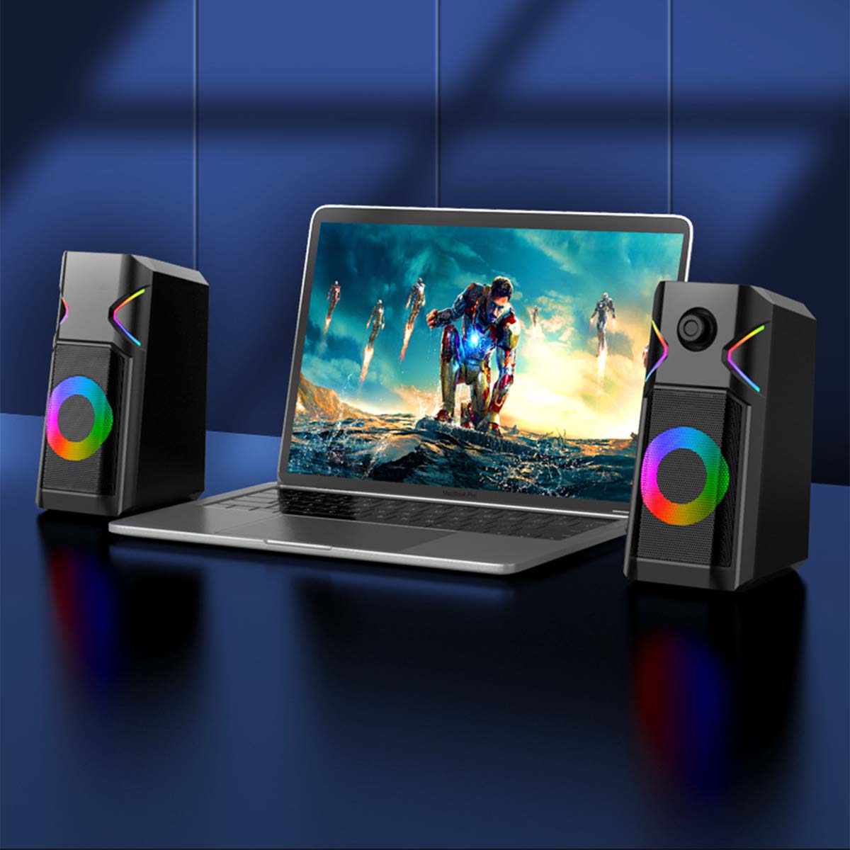 K201 Krachtige Bass Usb Notebook Stereo Speakers Subwoofer Rgb Licht Bedrade Draagbare Volledige Frequentie Luidspreker Voor Desktop Pc Laptop