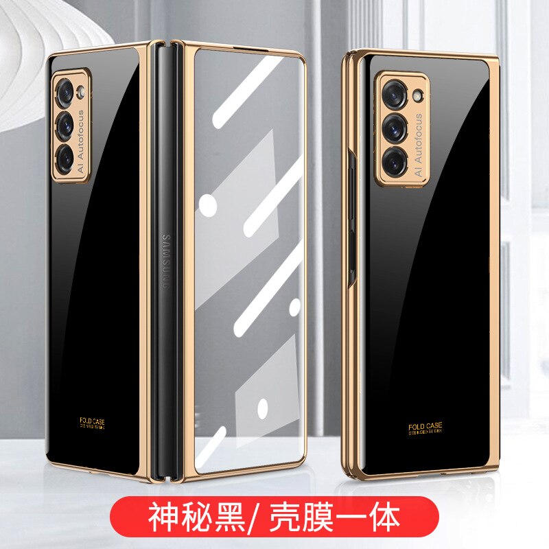 Tempered Glass Case for Samsung Galaxy Z Fold 2 5G Cover All-inclusive Luxury HD Front Glass Shell for Samsung Z Fold 2 Case: Mysterious black