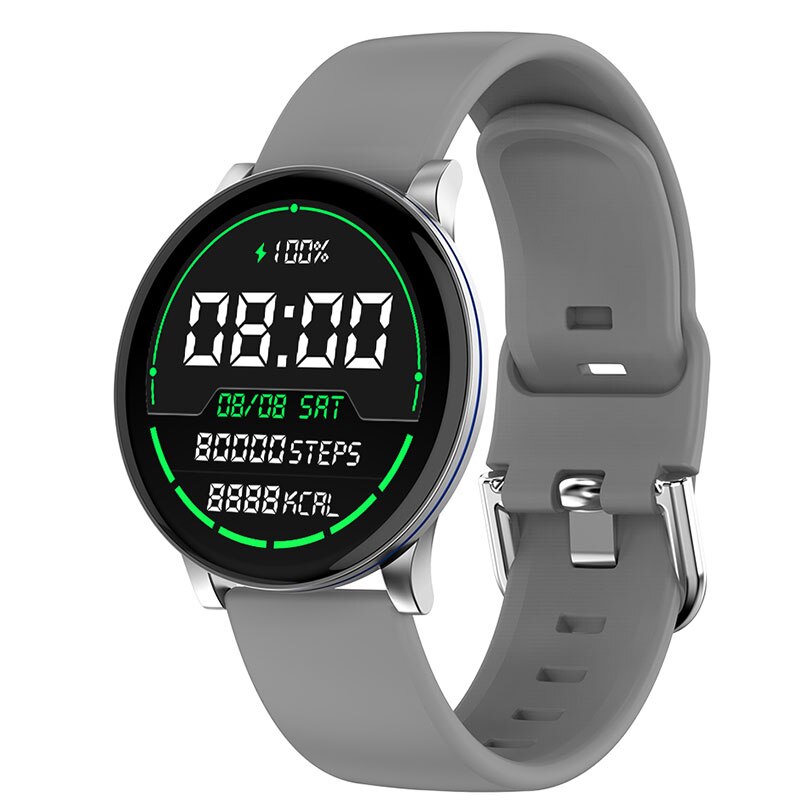 Montre intelligente ronde femmes hommes Smartwatch pour Android IOS électronique horloge intelligente Wach Fitness Tracker nouvelle montre-bracelet intelligente: silicone gray