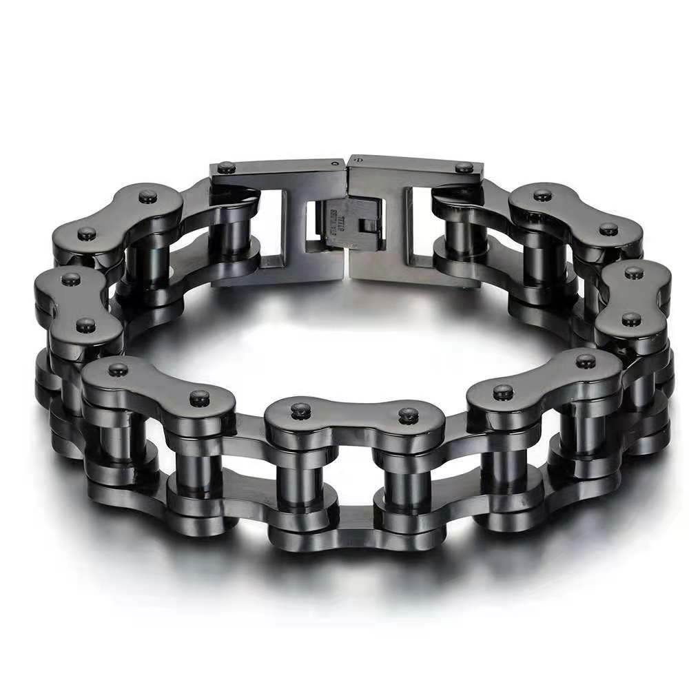 Pulsera negra de acero inoxidable para hombre, brazalete resistente de 18mm/22mm, cadena de motocicleta, joyería: Black 18mm Wide / 20,5 cm