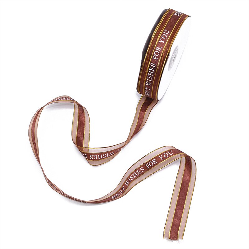 25mm 5m beste wensen voor jou organza lint voor bruiloft kerstfeest decoraties diy strik knutsel linten kaart inpakken: Koffie