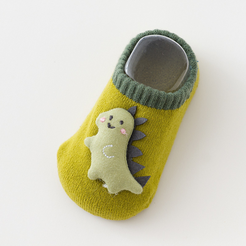Cartoon Dinosaur calzini per bambini inverno caldo ragazza ragazzo calzini da pavimento bambola carina antiscivolo bambino calzino corto: green short