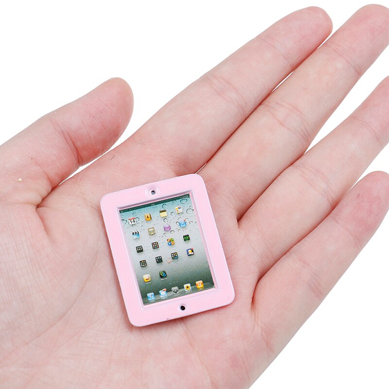 Pink Metal 1Pc 1:12 Dollhouse Miniature Laptop Computer Metal Tablet Computer Model Toy Doll Room Accessories