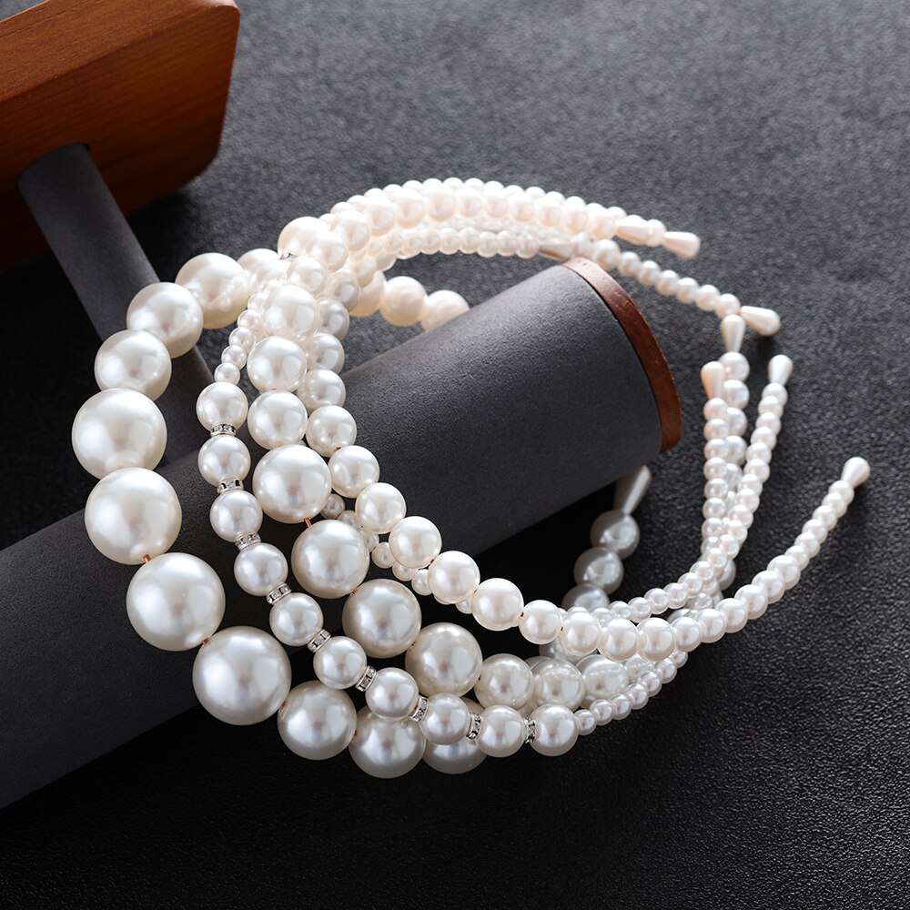 Trendy Luxury Big Pearl Headband for Women Headband Wild Personality Bezel Turban Girls Hair Headwear Jewelry