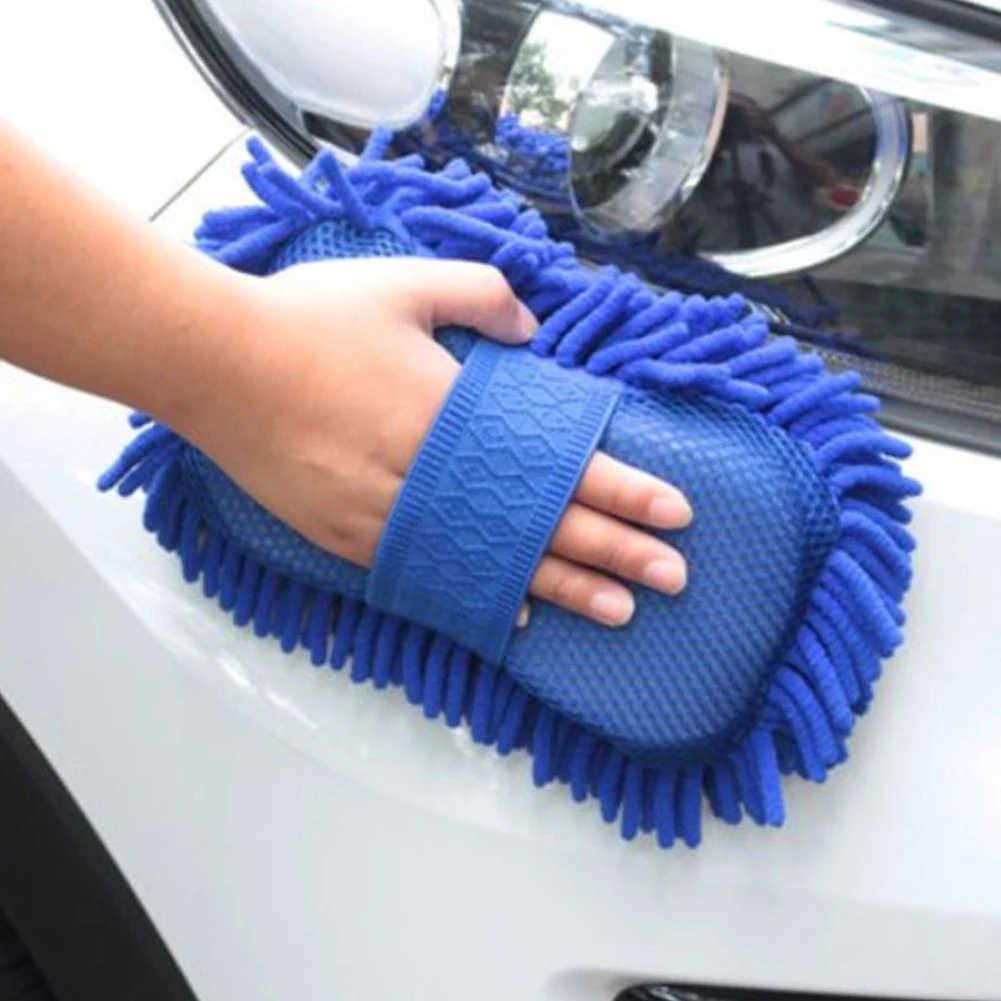 Esponja para lavado de coches de chenilla de microfibra azul, almohadilla para cepillo de lavado, herramienta de limpieza, toalla de lavado automático, guantes, accesorios de estilismo, 1 ud.